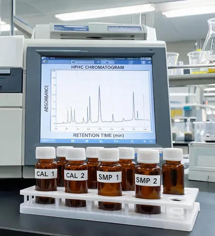HPLC stack with chromatogram screen and sample tray